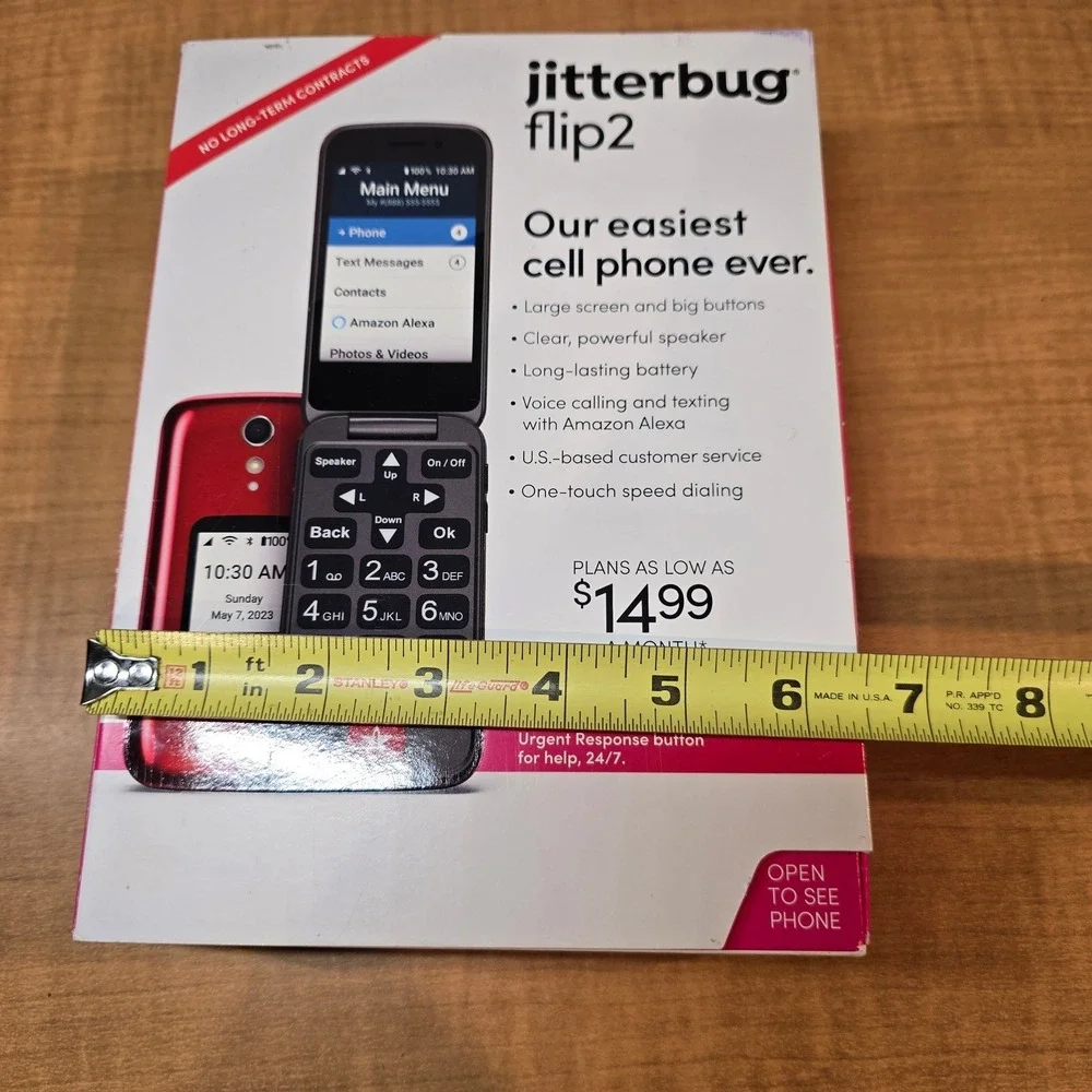 Jitterbug Flip2 Easy to Use Seniors Flip Cell Phone Red in Color SEALED Lively!‎